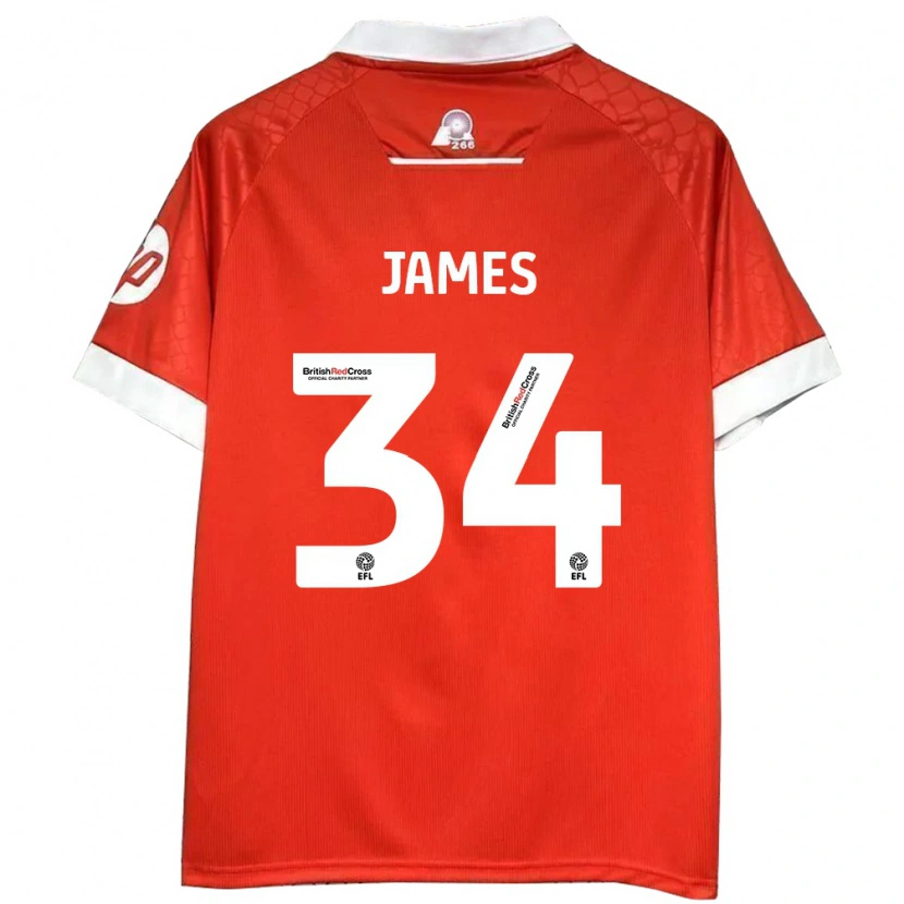 Danxen Niño Camiseta Aaron James #34 Rojo Blanco 1ª Equipación 2024/25 La Camisa
