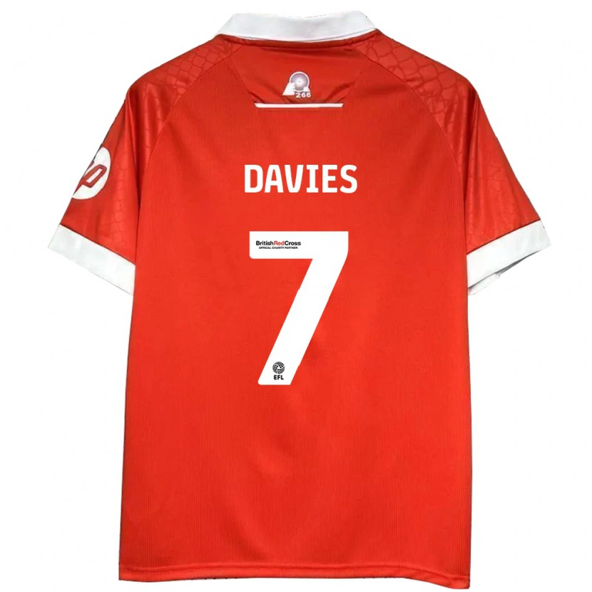 Danxen Niño Camiseta Jordan Davies #7 Rojo Blanco 1ª Equipación 2024/25 La Camisa