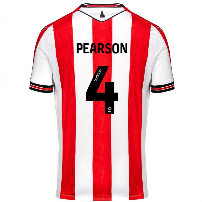 Danxen Niño Camiseta Ben Pearson #4 Rojo Blanco 1ª Equipación 2024/25 La Camisa