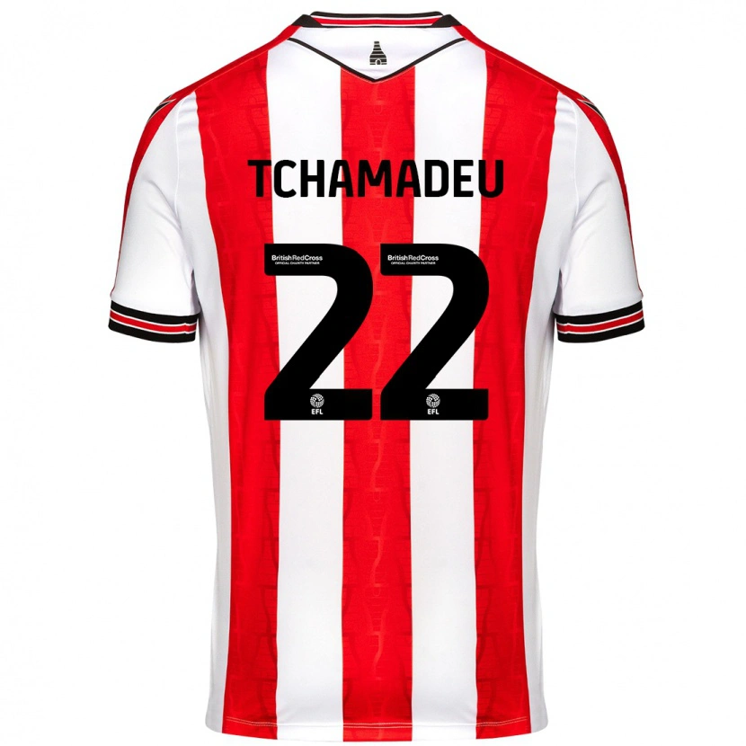 Danxen Niño Camiseta Junior Tchamadeu #22 Rojo Blanco 1ª Equipación 2024/25 La Camisa