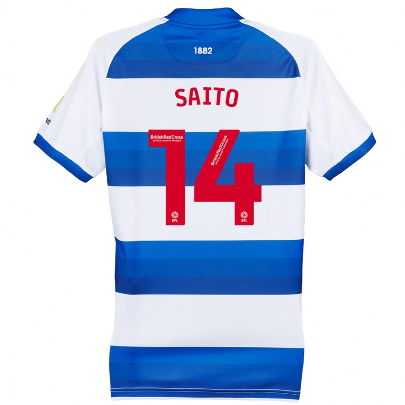 Danxen Niño Camiseta Koki Saito #14 Blanco Azul 1ª Equipación 2024/25 La Camisa