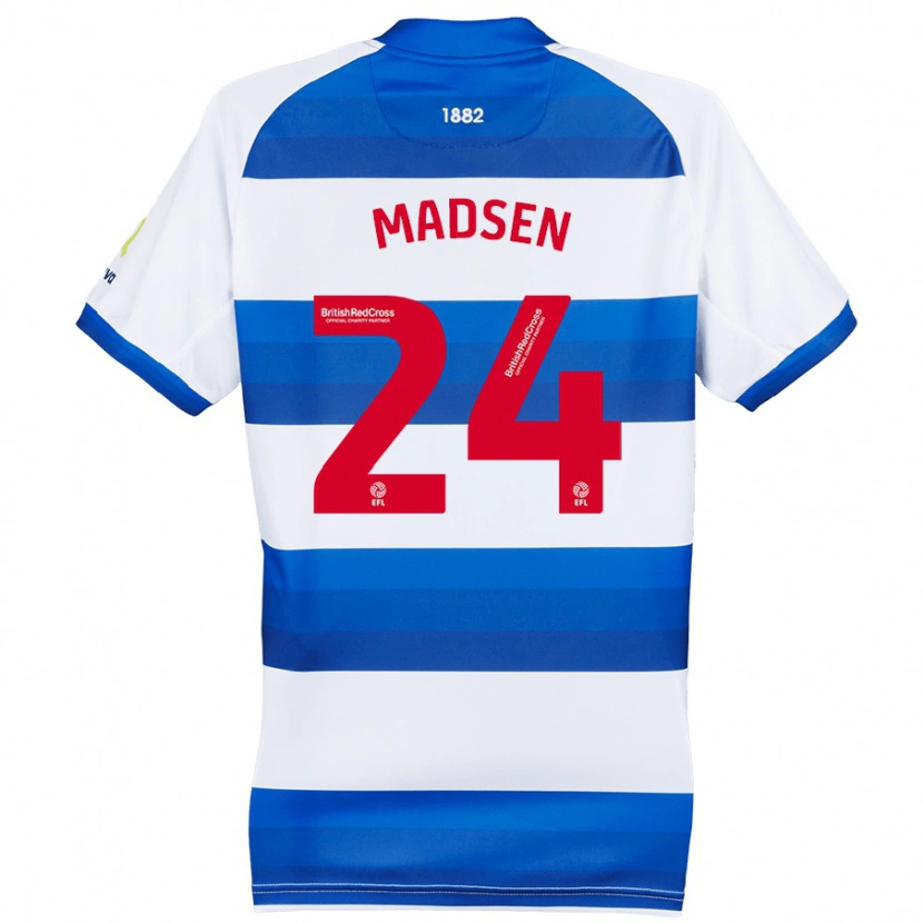 Danxen Niño Camiseta Nicolas Madsen #24 Blanco Azul 1ª Equipación 2024/25 La Camisa