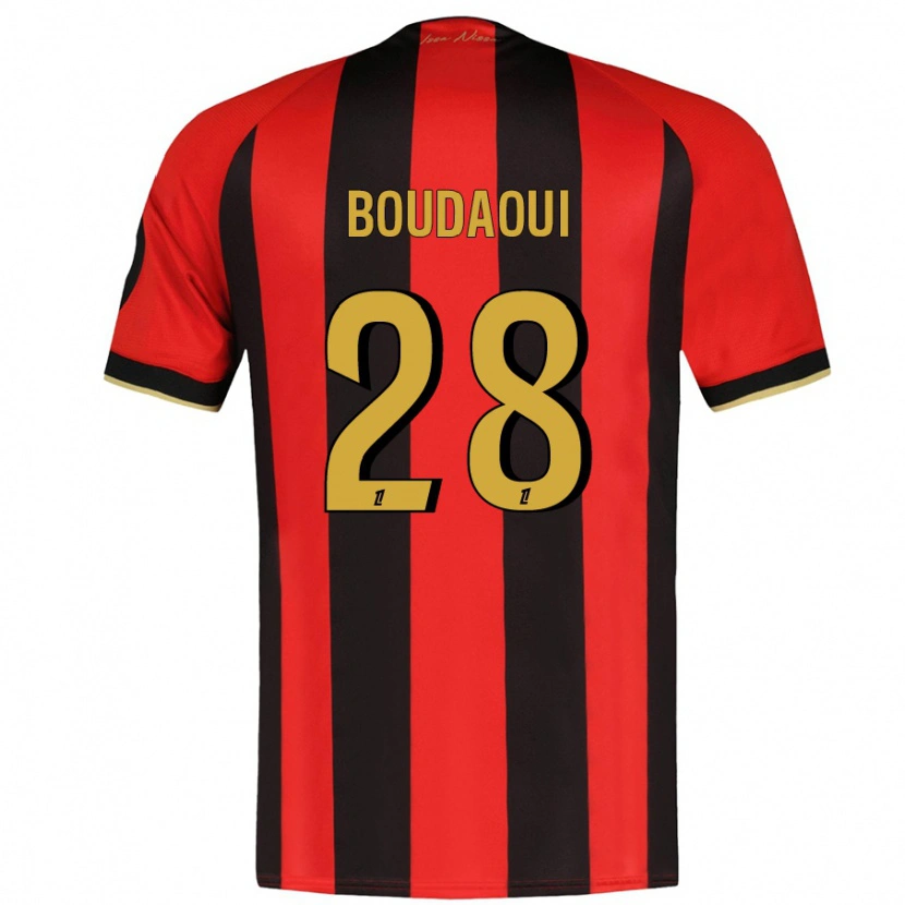 Danxen Niño Camiseta Hicham Boudaoui #28 Rojo Negro 1ª Equipación 2024/25 La Camisa