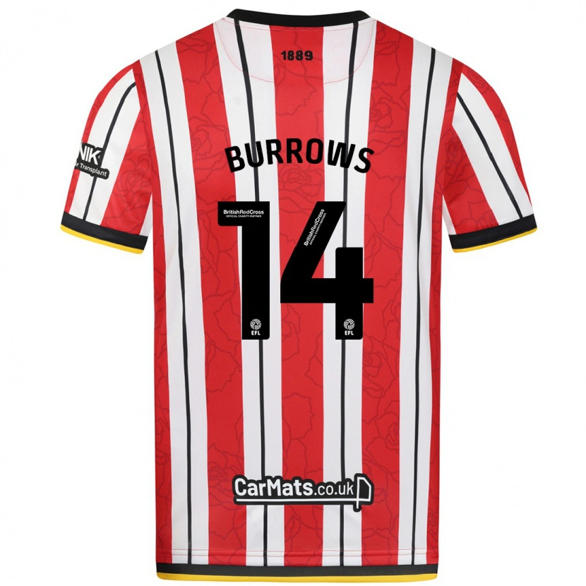 Danxen Niño Camiseta Harrison Burrows #14 Rojo Blanco Rayas 1ª Equipación 2024/25 La Camisa