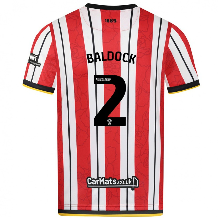 Danxen Niño Camiseta George Baldock #2 Rojo Blanco Rayas 1ª Equipación 2024/25 La Camisa