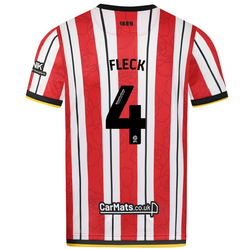 Danxen Niño Camiseta John Fleck #4 Rojo Blanco Rayas 1ª Equipación 2024/25 La Camisa