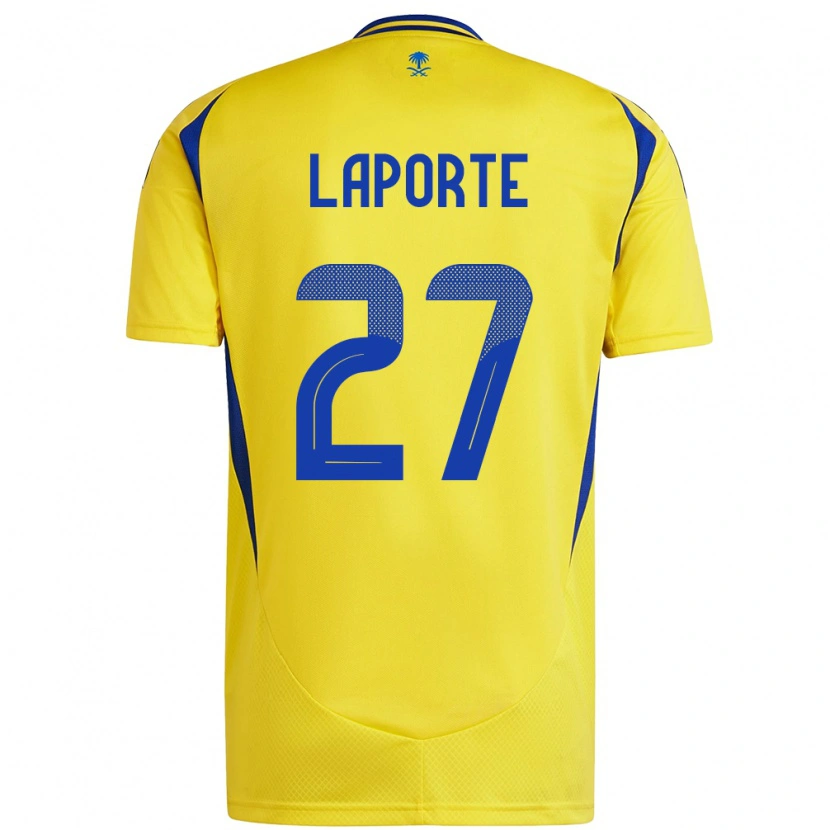 Danxen Niño Camiseta Aymeric Laporte #27 Amarillo Azul 1ª Equipación 2024/25 La Camisa