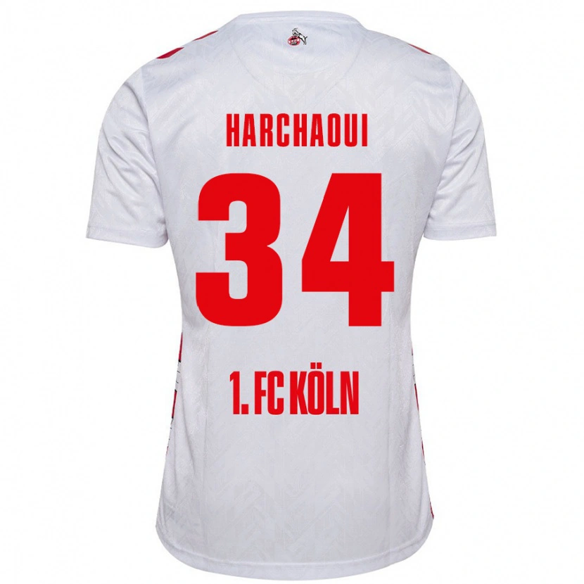 Danxen Niño Camiseta Fayssal Harchaoui #34 Blanco Rojo 1ª Equipación 2024/25 La Camisa