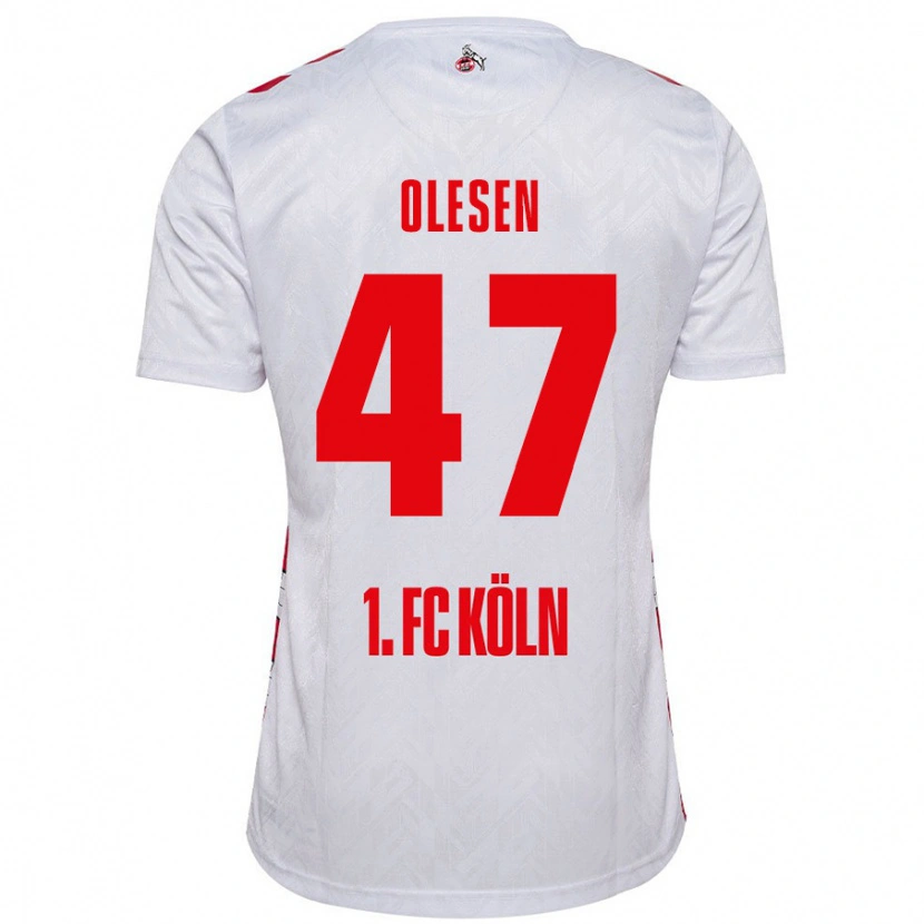 Danxen Niño Camiseta Mathias Olesen #47 Blanco Rojo 1ª Equipación 2024/25 La Camisa
