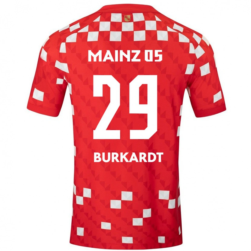 Danxen Niño Camiseta Jonathan Burkardt #29 Blanco Rojo 1ª Equipación 2024/25 La Camisa
