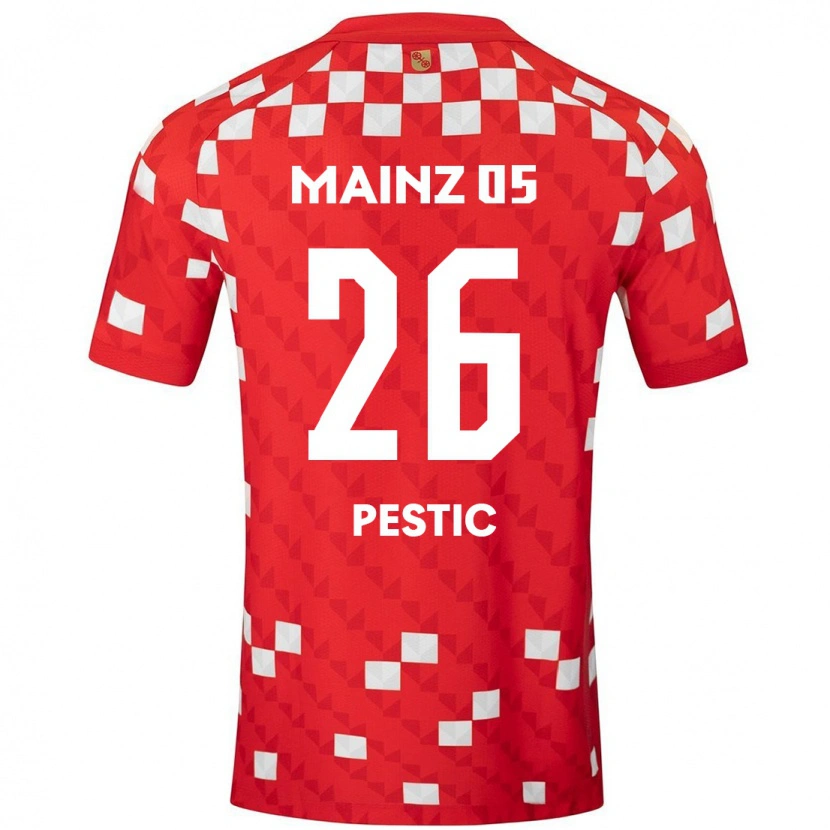 Danxen Niño Camiseta Dominik Pestic #26 Blanco Rojo 1ª Equipación 2024/25 La Camisa