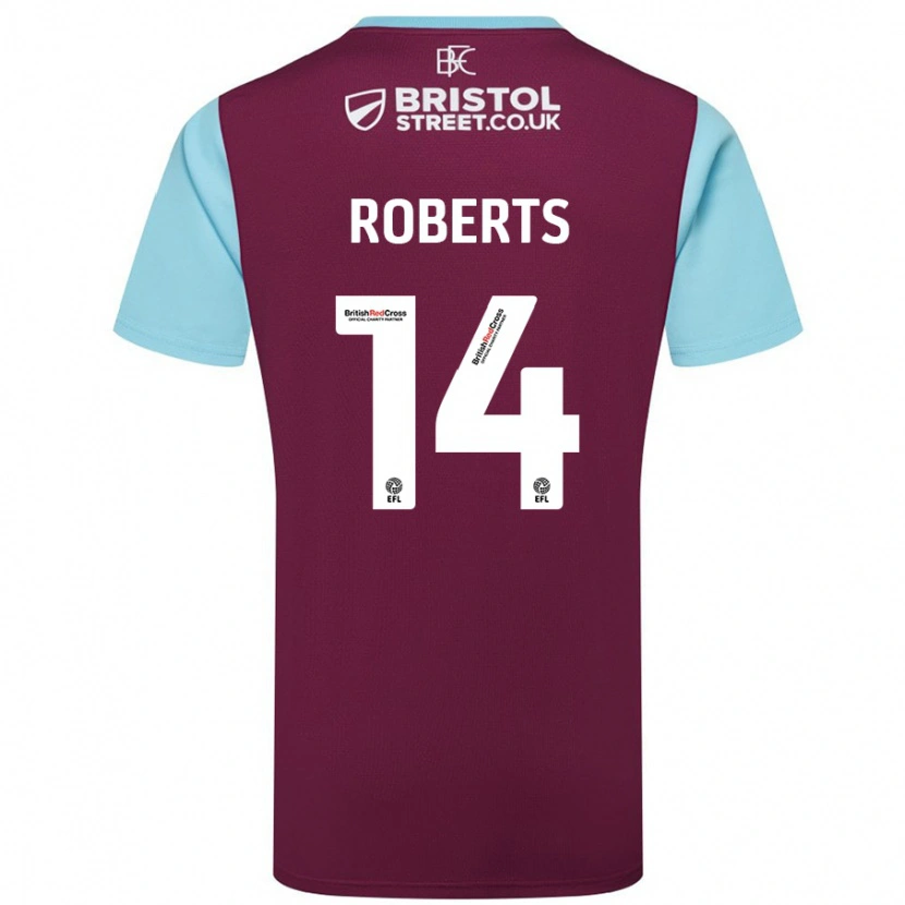 Danxen Niño Camiseta Connor Roberts #14 Borgoña Azul Cielo 1ª Equipación 2024/25 La Camisa