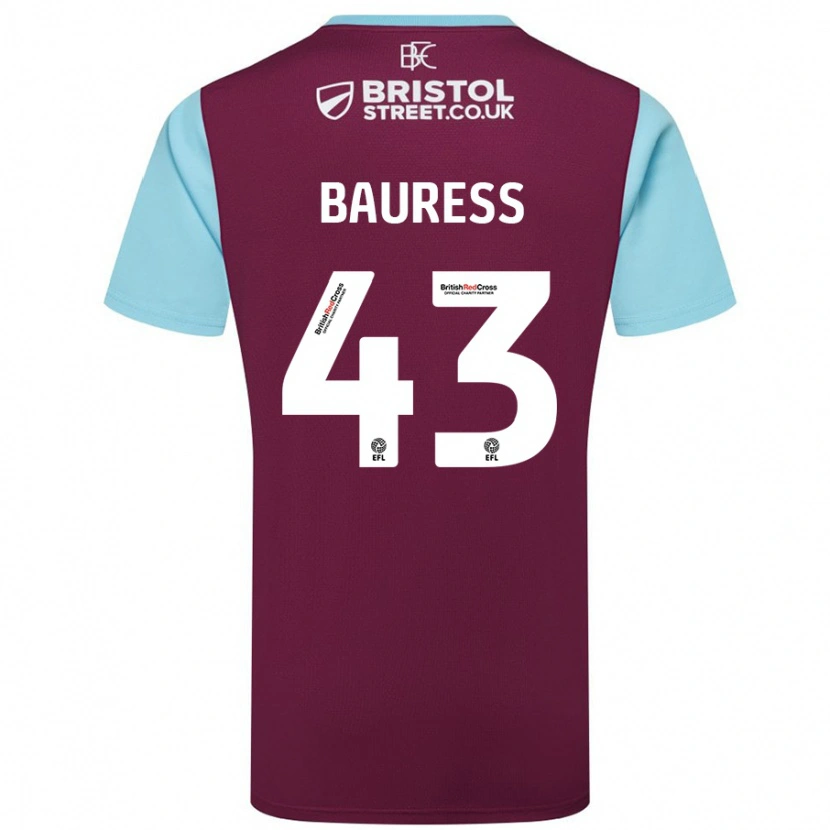 Danxen Niño Camiseta Joe Bauress #43 Borgoña Azul Cielo 1ª Equipación 2024/25 La Camisa