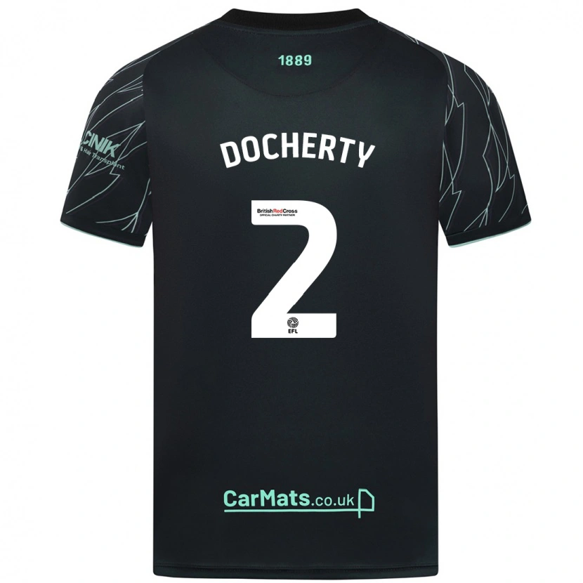 Danxen Niño Camiseta Charley Docherty #2 Negro Verde 2ª Equipación 2024/25 La Camisa