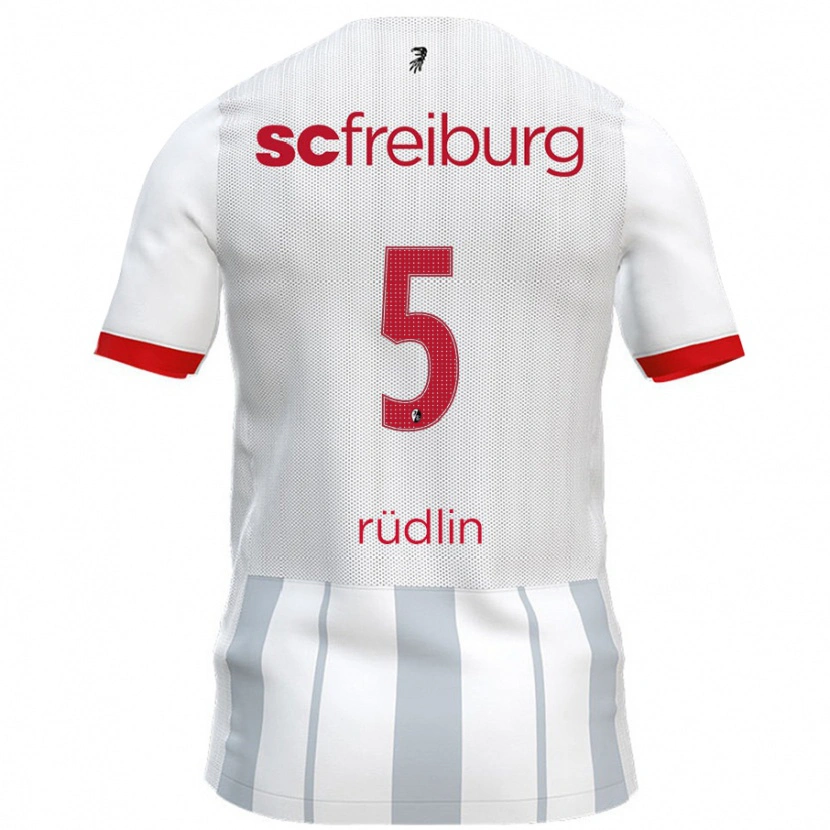 Danxen Niño Camiseta Fabian Rüdlin #5 Blanco Gris 2ª Equipación 2024/25 La Camisa