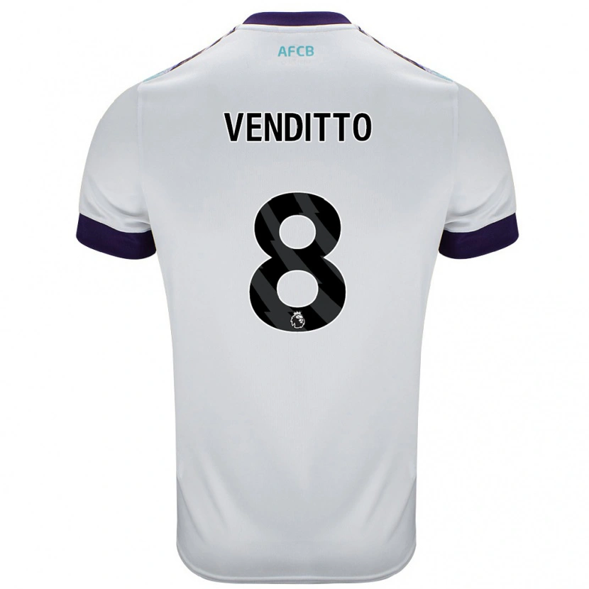 Danxen Niño Camiseta Olivia Venditto #8 Blanco Verde Púrpura 2ª Equipación 2024/25 La Camisa
