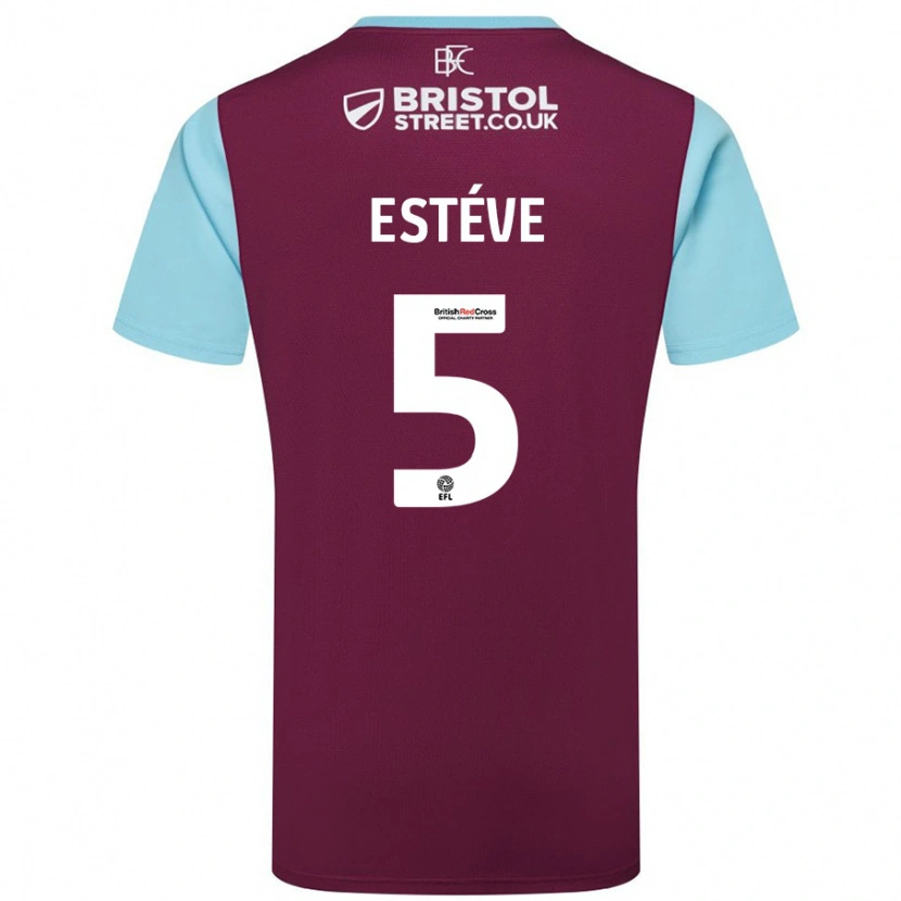Danxen Hombre Camiseta Maxime Estève #5 Borgoña Azul Cielo 1ª Equipación 2024/25 La Camisa