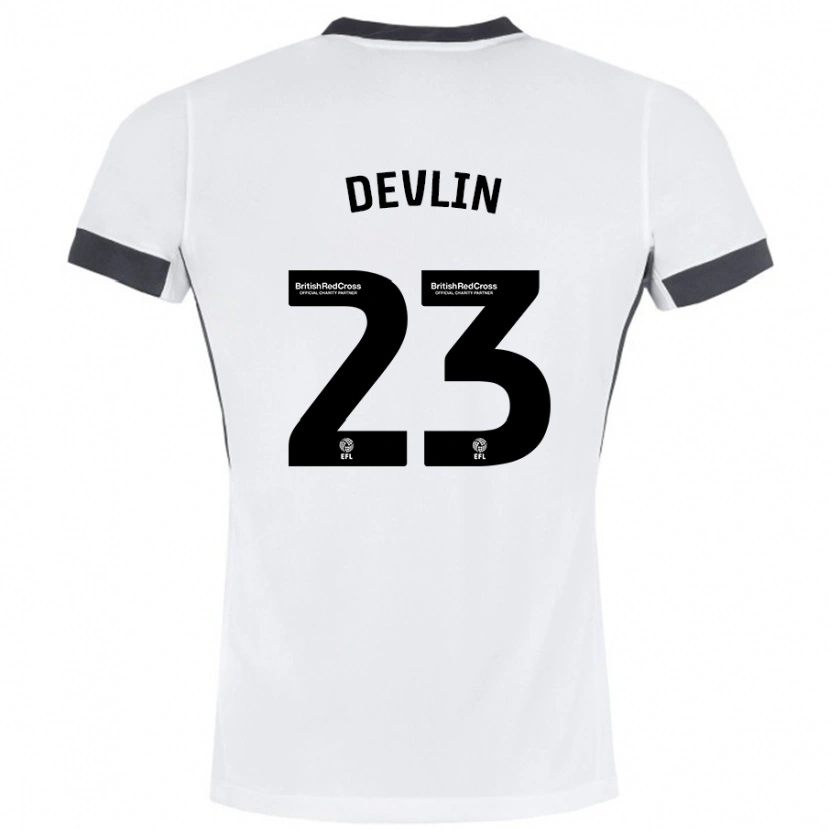 Danxen Hombre Camiseta Charlie Devlin #23 Blanco Negro 2ª Equipación 2024/25 La Camisa