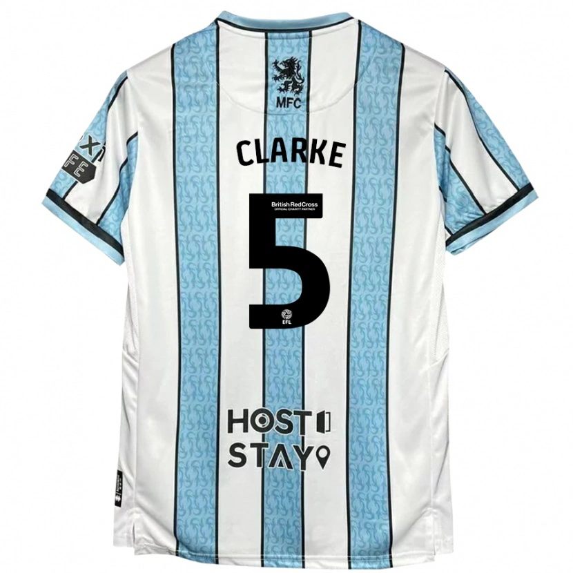 Danxen Hombre Camiseta Matt Clarke #5 Blanco Azul 2ª Equipación 2024/25 La Camisa