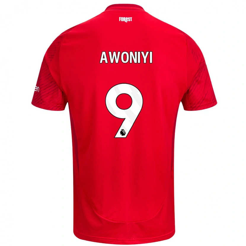 Danxen Mujer Camiseta Taiwo Awoniyi #9 Rojo Blanco 1ª Equipación 2024/25 La Camisa