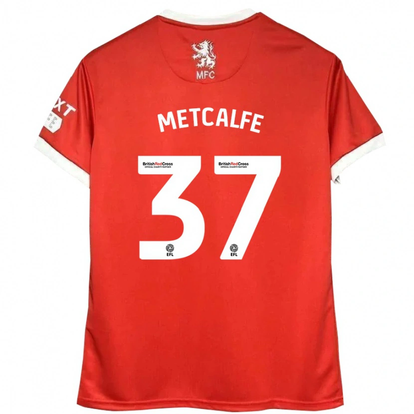 Danxen Mujer Camiseta Max Metcalfe #37 Rojo Blanco 1ª Equipación 2024/25 La Camisa