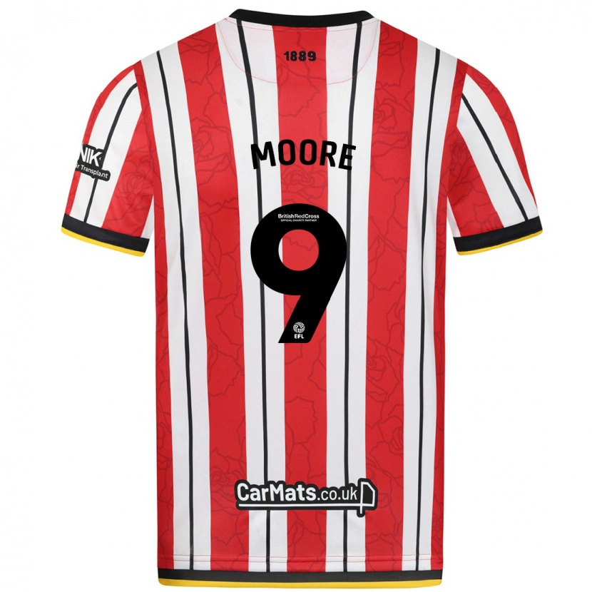 Danxen Mujer Camiseta Kieffer Moore #9 Rojo Blanco Rayas 1ª Equipación 2024/25 La Camisa