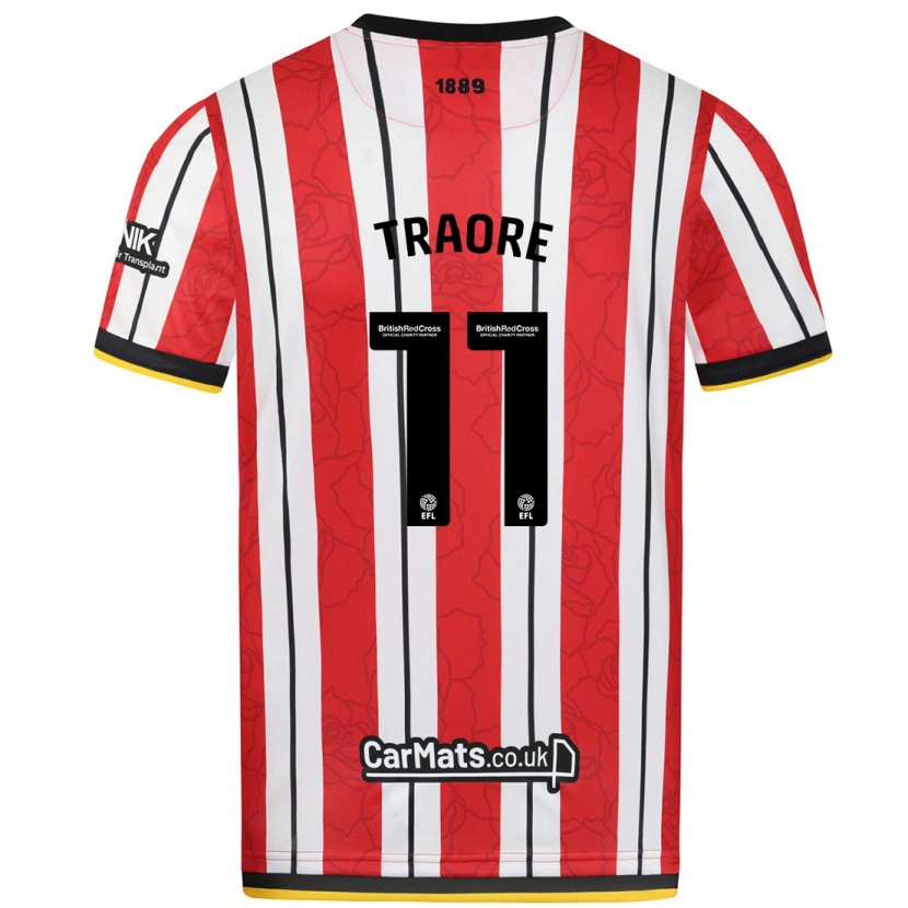 Danxen Mujer Camiseta Bénie Traoré #11 Rojo Blanco Rayas 1ª Equipación 2024/25 La Camisa