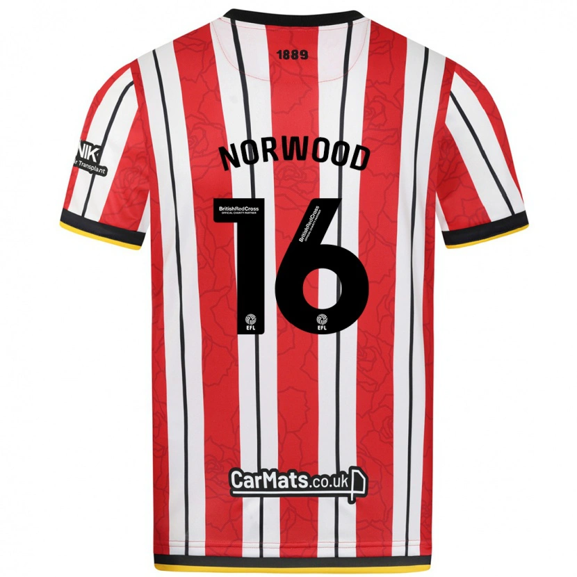 Danxen Mujer Camiseta Oliver Norwood #16 Rojo Blanco Rayas 1ª Equipación 2024/25 La Camisa