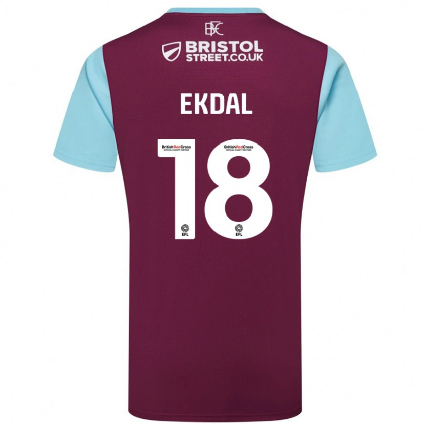 Danxen Mujer Camiseta Hjalmar Ekdal #18 Borgoña Azul Cielo 1ª Equipación 2024/25 La Camisa