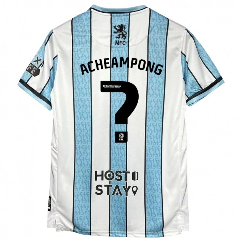 Danxen Mujer Camiseta Prince Acheampong #0 Blanco Azul 2ª Equipación 2024/25 La Camisa