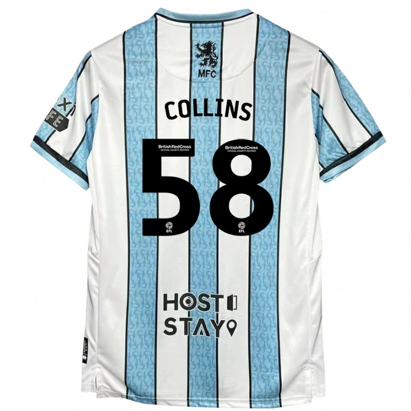 Danxen Mujer Camiseta Sam Collins #58 Blanco Azul 2ª Equipación 2024/25 La Camisa
