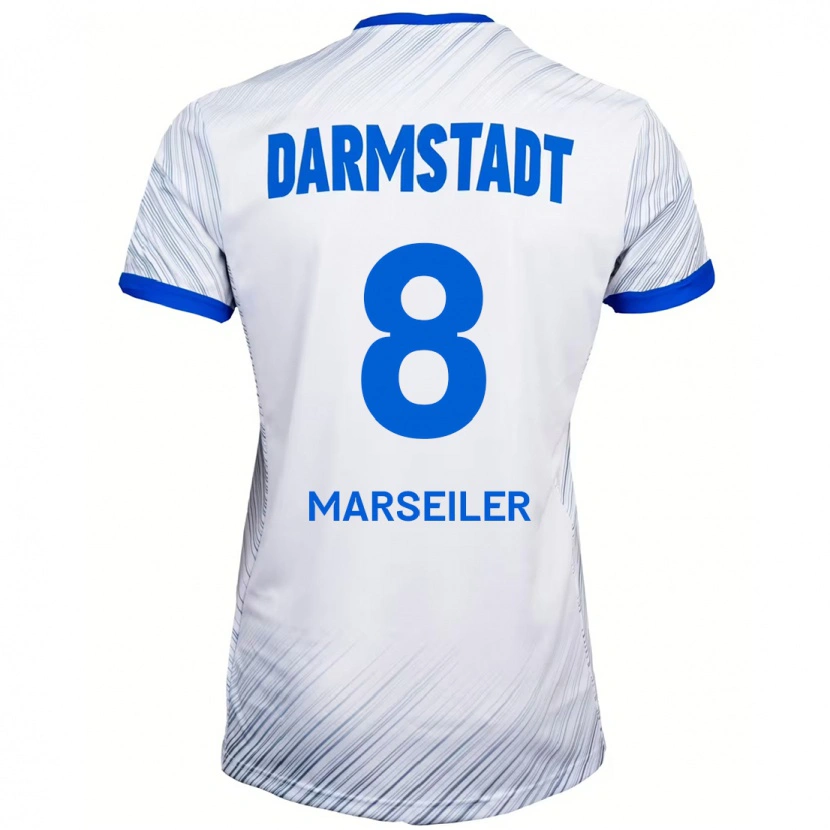 Danxen Mujer Camiseta Luca Marseiler #8 Blanco Azul 2ª Equipación 2024/25 La Camisa