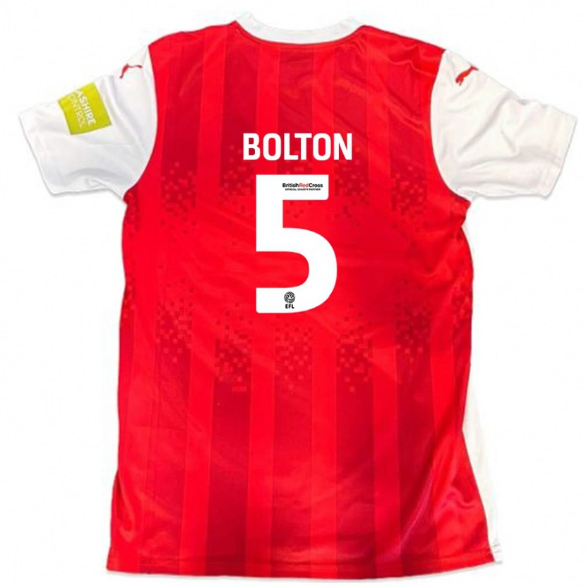 Danxen Niño Camiseta James Bolton #5 Rojo Blanco 1ª Equipación 2024/25 La Camisa