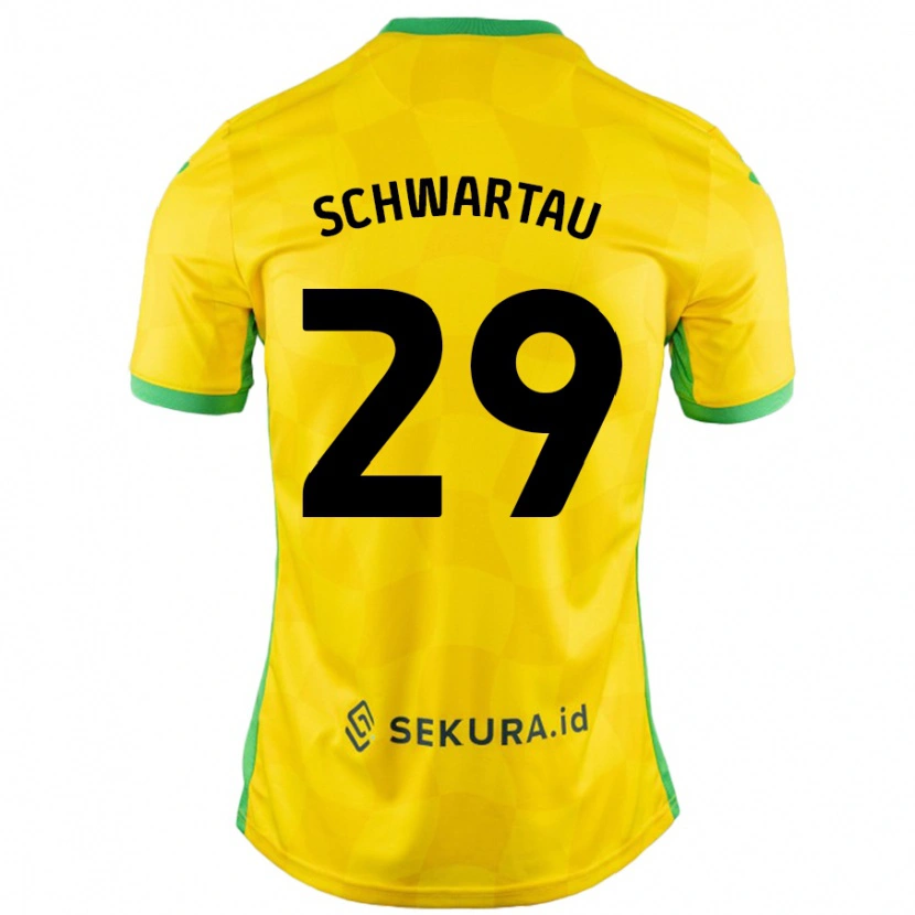 Danxen Niño Camiseta Oscar Schwartau #29 Amarillo Verde 1ª Equipación 2024/25 La Camisa