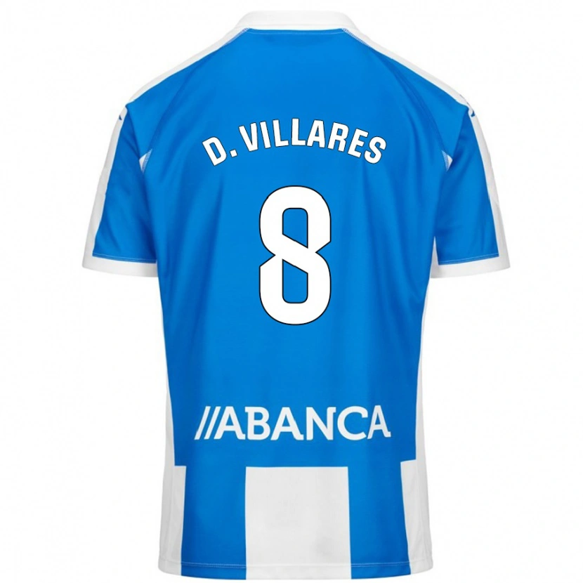 Danxen Niño Camiseta Diego Villares #8 Azul Blanco 1ª Equipación 2024/25 La Camisa