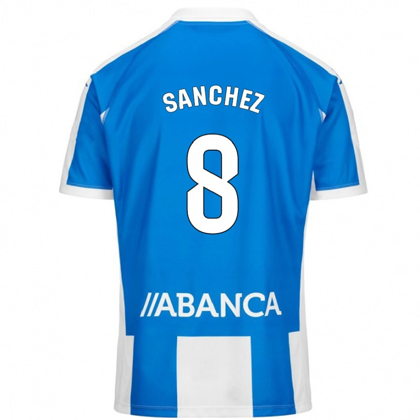 Danxen Niño Camiseta Carlota Sánchez #8 Azul Blanco 1ª Equipación 2024/25 La Camisa