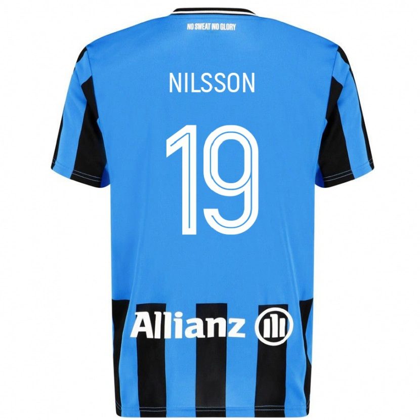 Danxen Niño Camiseta Gustaf Nilsson #19 Azul Cielo Negro 1ª Equipación 2024/25 La Camisa