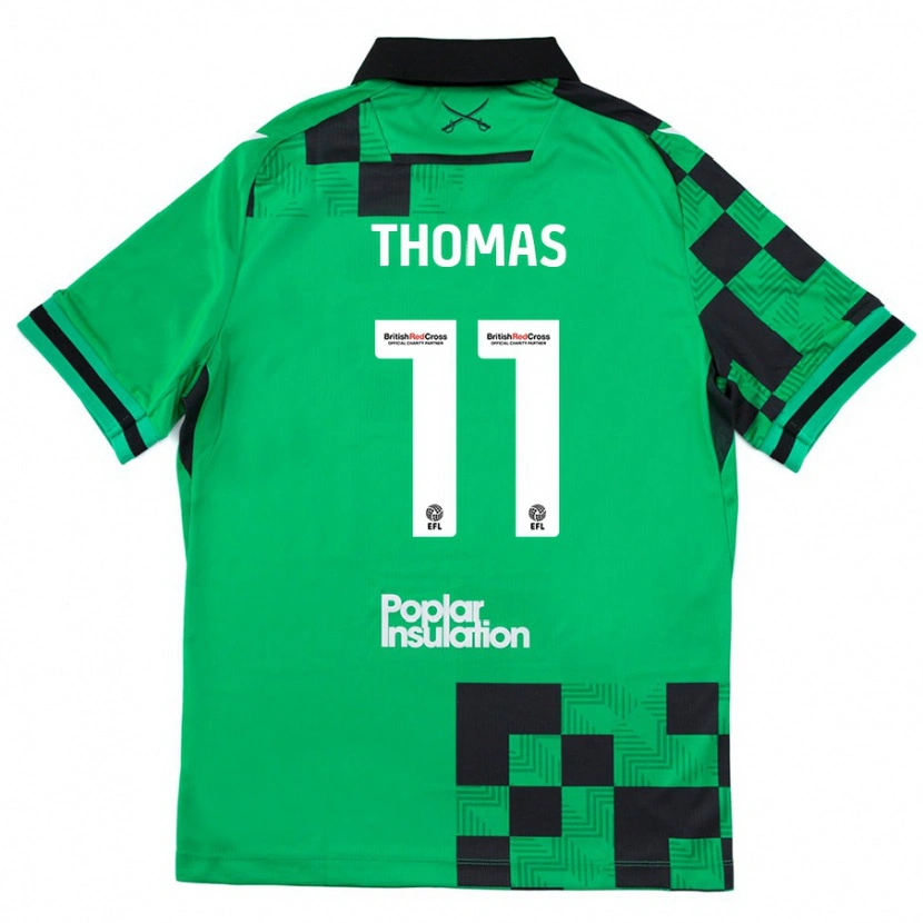 Danxen Niño Camiseta Luke Thomas #11 Verde Negro 2ª Equipación 2024/25 La Camisa