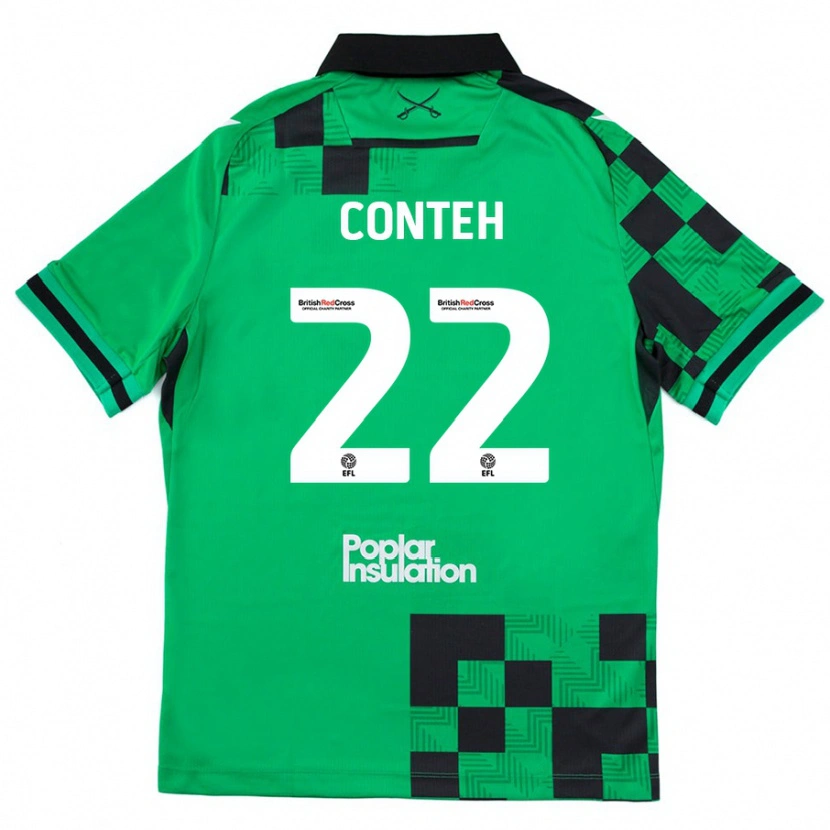 Danxen Niño Camiseta Kamil Conteh #22 Verde Negro 2ª Equipación 2024/25 La Camisa