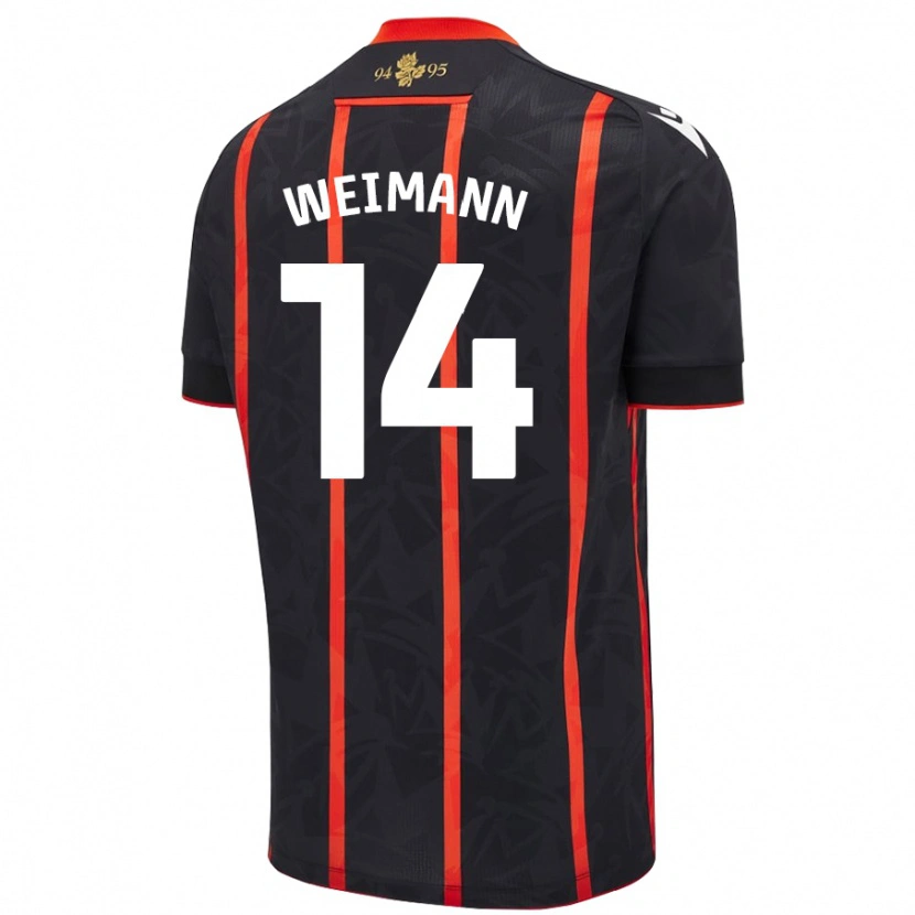 Danxen Niño Camiseta Andreas Weimann #14 Negro Rojo 2ª Equipación 2024/25 La Camisa