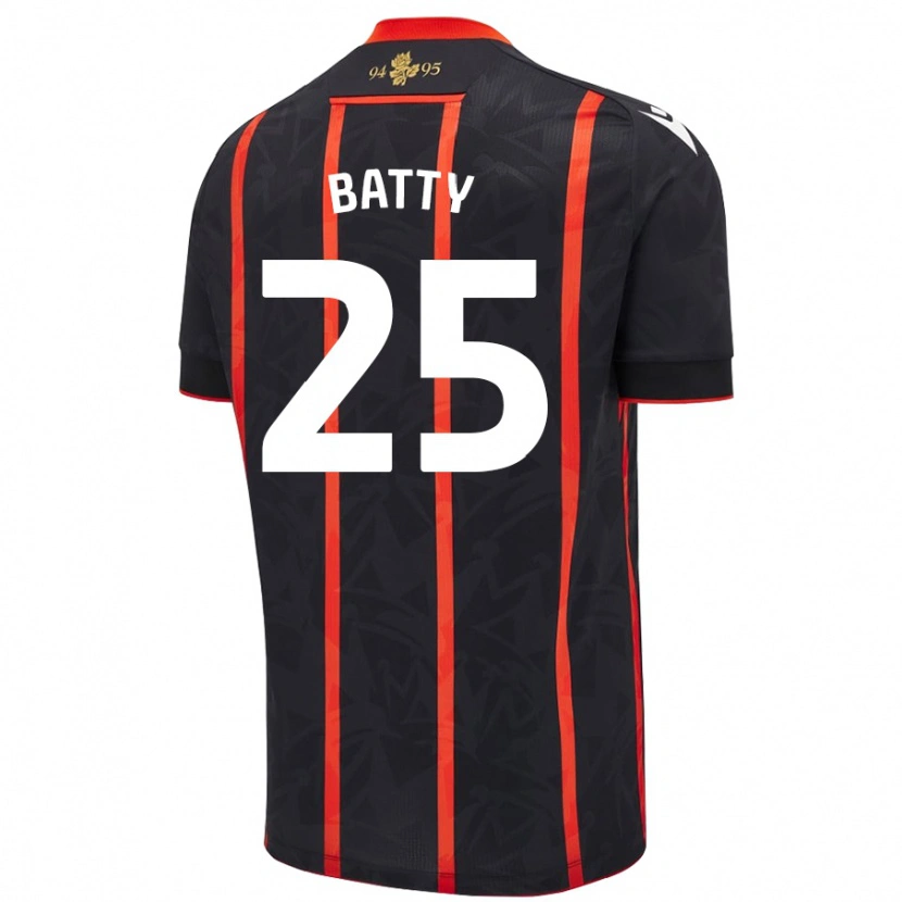 Danxen Niño Camiseta Jake Batty #25 Negro Rojo 2ª Equipación 2024/25 La Camisa