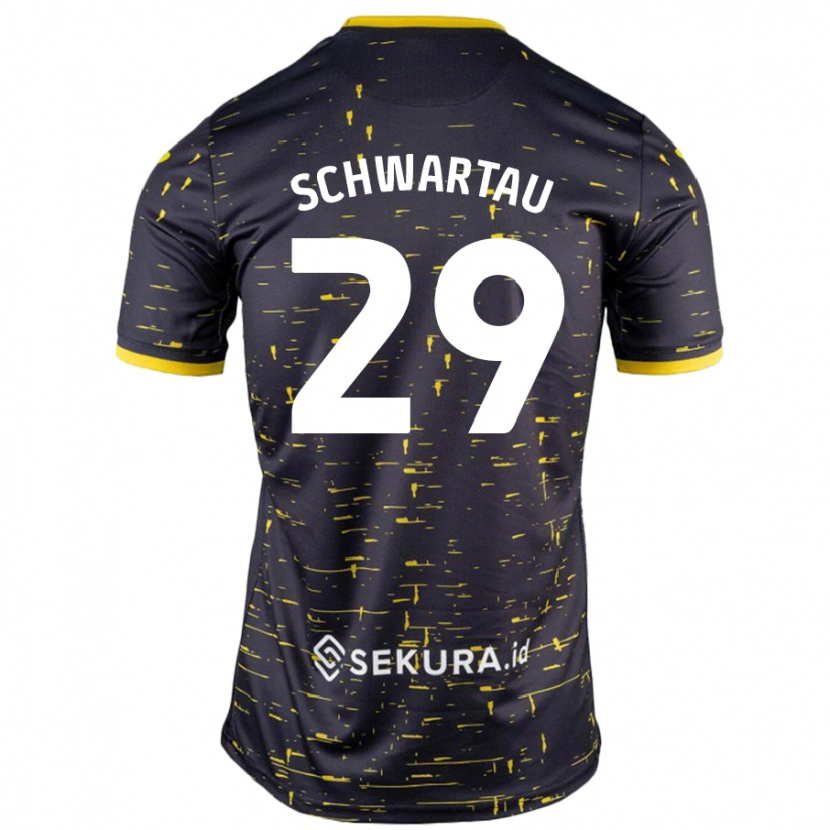 Danxen Niño Camiseta Oscar Schwartau #29 Negro Amarillo 2ª Equipación 2024/25 La Camisa