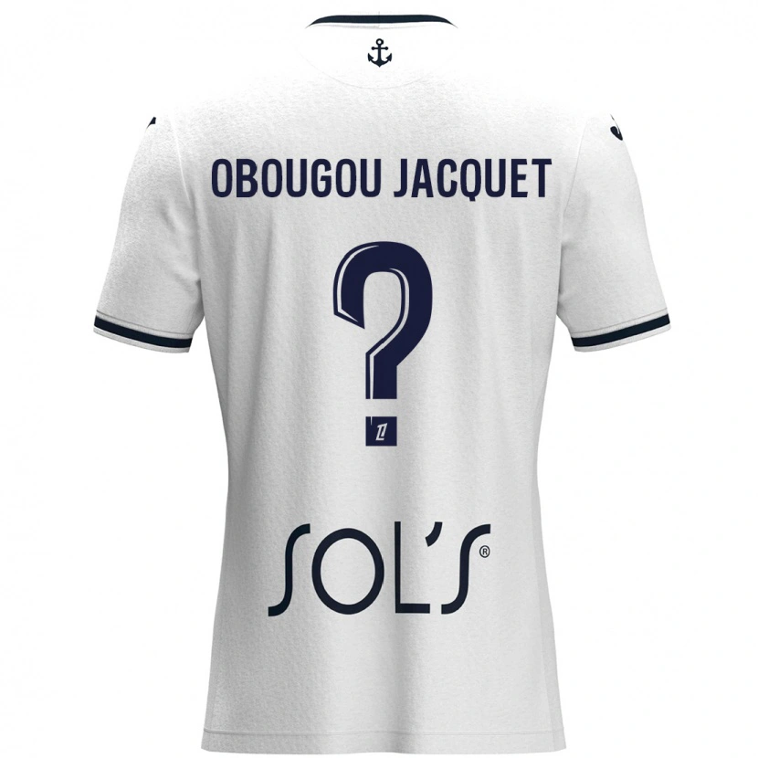 Danxen Niño Camiseta Noam Obougou Jacquet #0 Blanco Azul Oscuro 2ª Equipación 2024/25 La Camisa