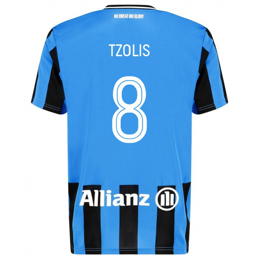 Danxen Hombre Camiseta Christos Tzolis #8 Azul Cielo Negro 1ª Equipación 2024/25 La Camisa
