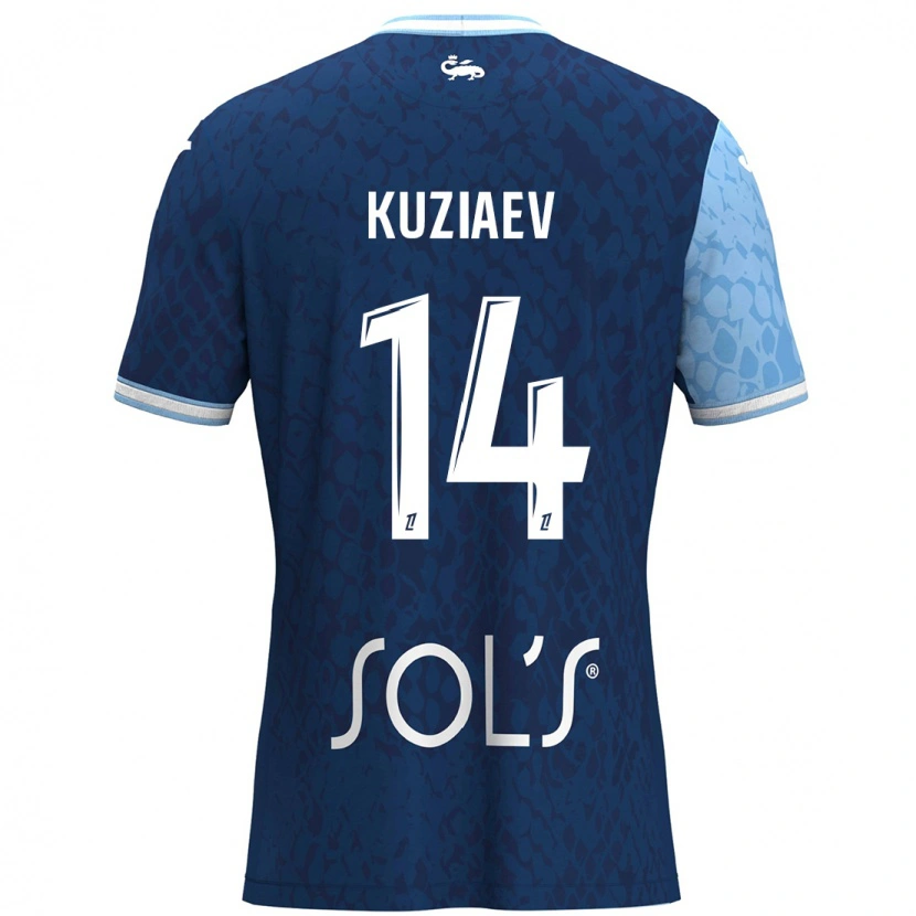 Danxen Hombre Camiseta Daler Kuzyaev #14 Azul Cielo Azul Oscuro 1ª Equipación 2024/25 La Camisa