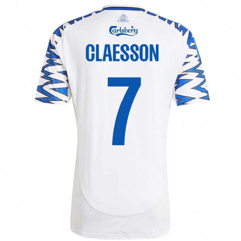 Danxen Hombre Camiseta Viktor Claesson #7 Blanco Azul Cielo 1ª Equipación 2024/25 La Camisa