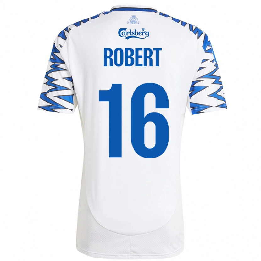 Danxen Hombre Camiseta Robert #16 Blanco Azul Cielo 1ª Equipación 2024/25 La Camisa