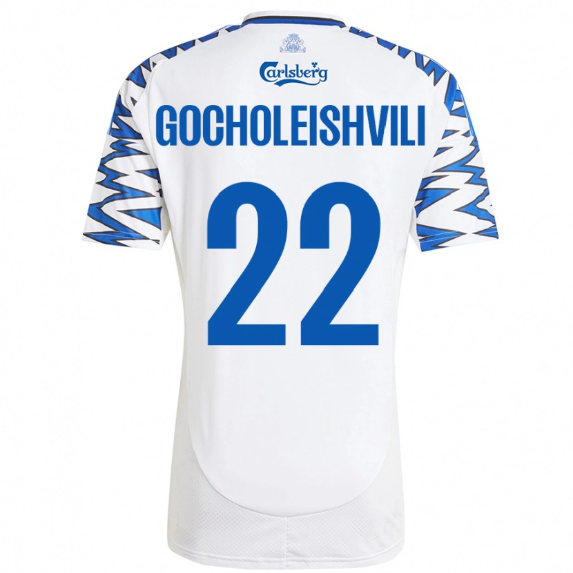 Danxen Hombre Camiseta Giorgi Gocholeishvili #22 Blanco Azul Cielo 1ª Equipación 2024/25 La Camisa