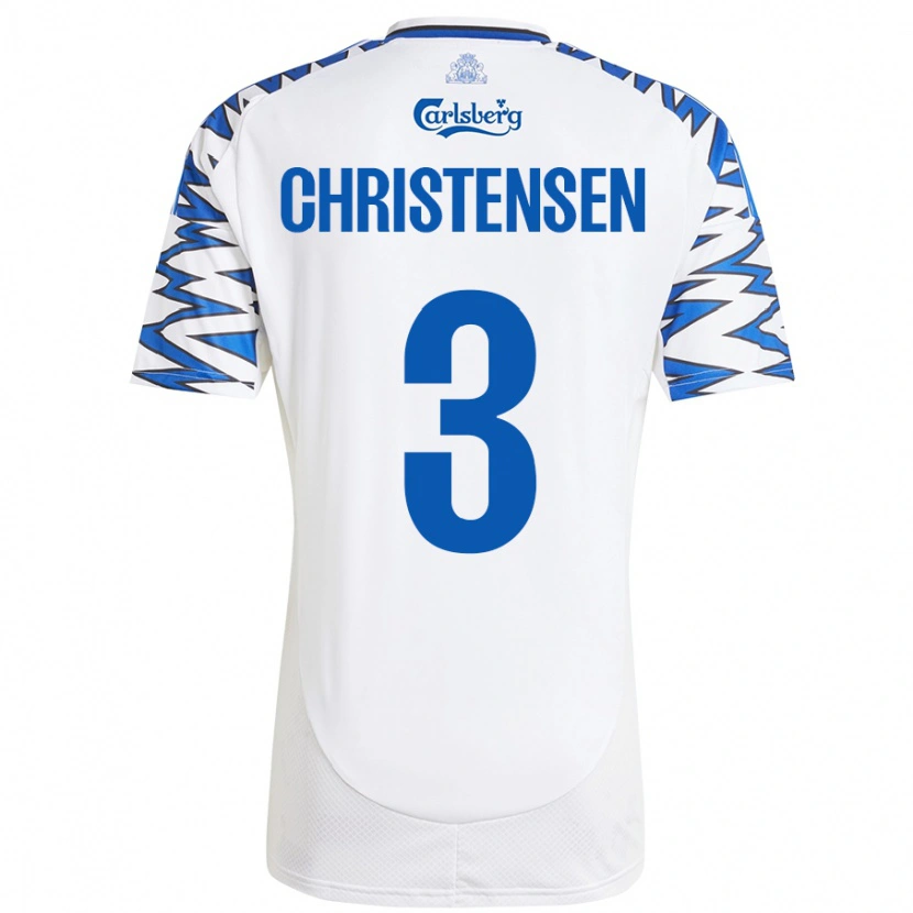 Danxen Hombre Camiseta Sebastian Christensen #3 Blanco Azul Cielo 1ª Equipación 2024/25 La Camisa