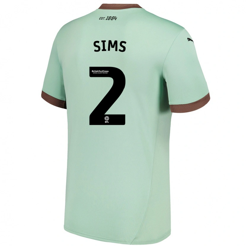Danxen Hombre Camiseta Amy Sims #2 Verde Pálido 2ª Equipación 2024/25 La Camisa